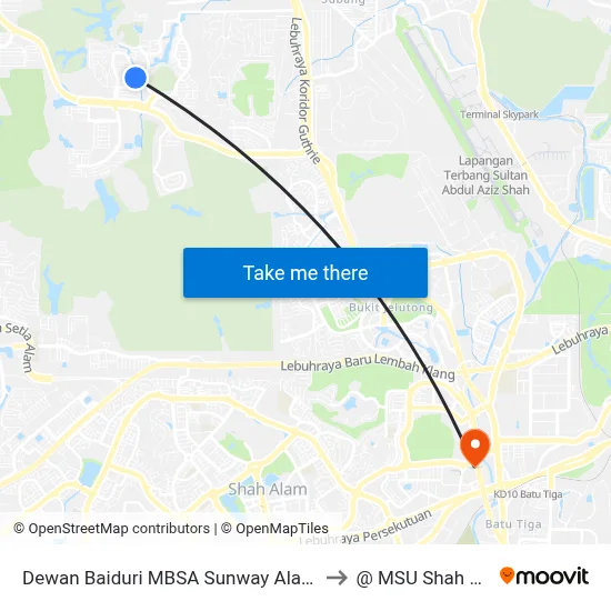 Dewan Baiduri MBSA Sunway Alam Suria to @ MSU Shah Alam map