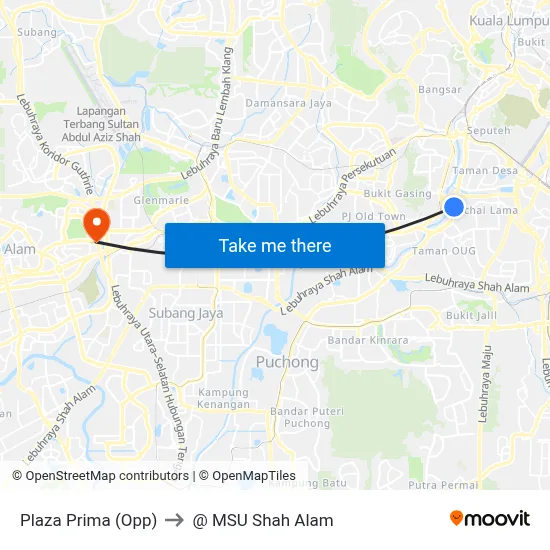 Plaza Prima (Opp) to @ MSU Shah Alam map