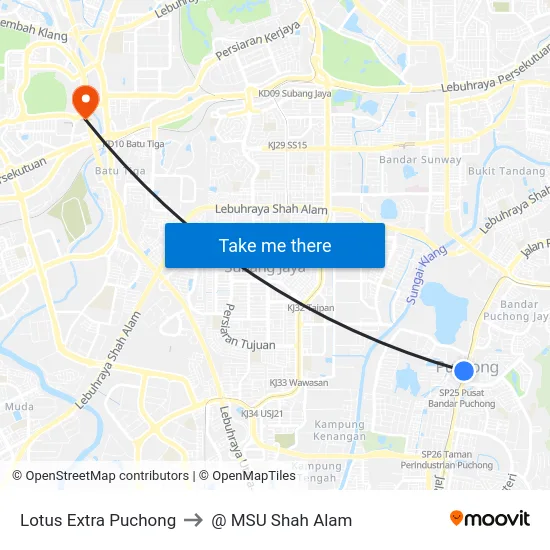 Lotus Extra Puchong to @ MSU Shah Alam map