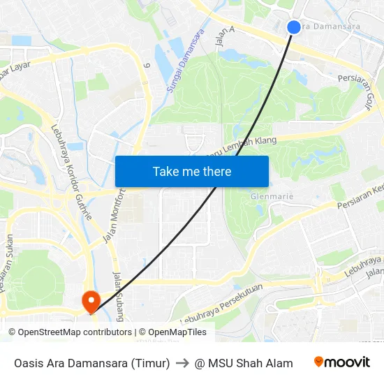 Oasis Ara Damansara (Timur) to @ MSU Shah Alam map