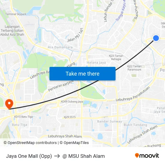 Jaya One Mall (Opp) to @ MSU Shah Alam map