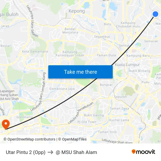 Utar Pintu 2 (Opp) to @ MSU Shah Alam map