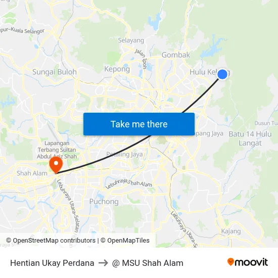 Hentian Ukay Perdana to @ MSU Shah Alam map