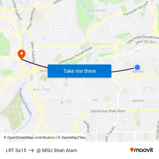 LRT Ss15 to @ MSU Shah Alam map