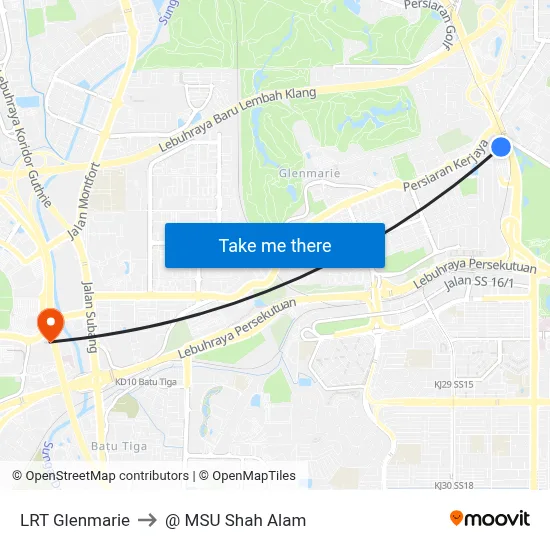 LRT Glenmarie to @ MSU Shah Alam map