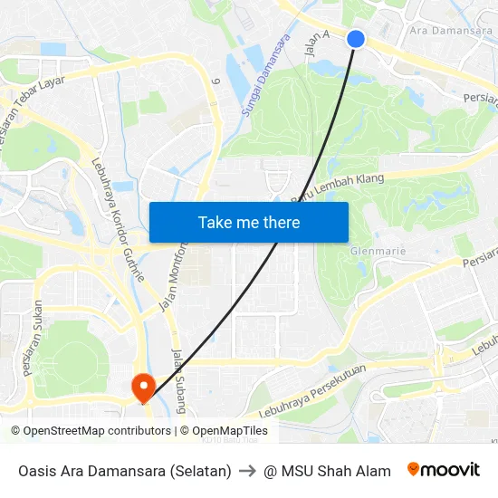 Oasis Ara Damansara (Selatan) to @ MSU Shah Alam map
