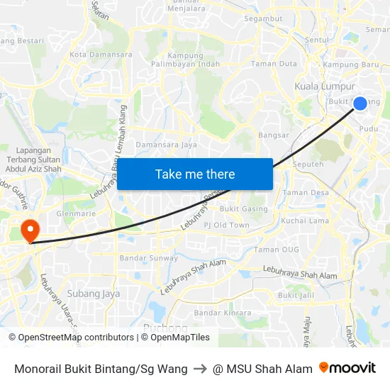 Monorail Bukit Bintang/Sg Wang to @ MSU Shah Alam map
