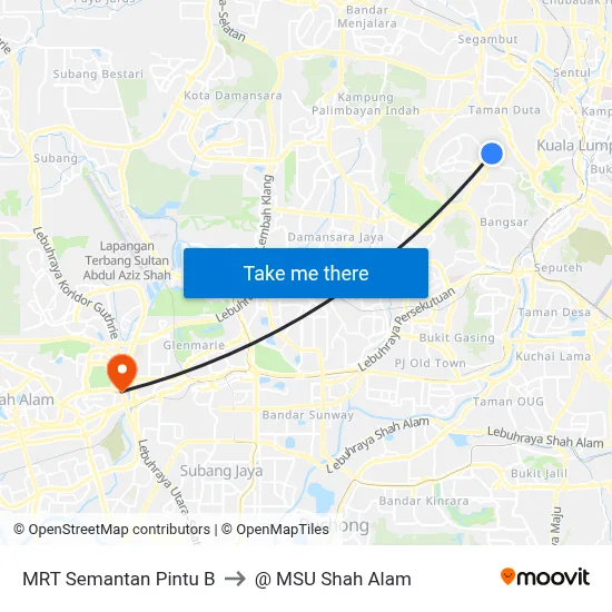 MRT Semantan Pintu B to @ MSU Shah Alam map