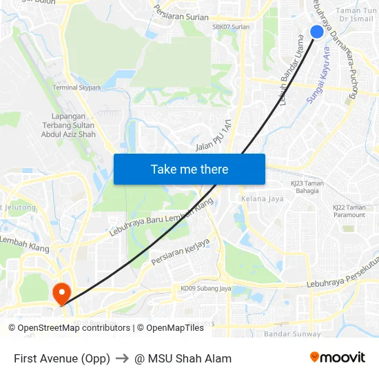 First Avenue (Opp) to @ MSU Shah Alam map