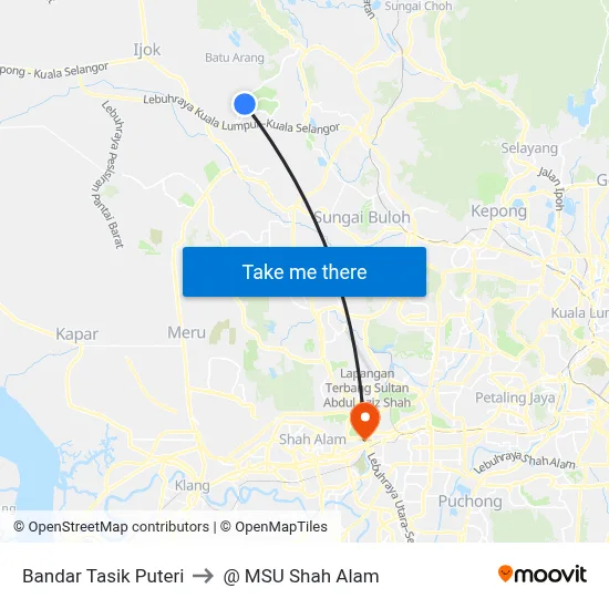Bandar Tasik Puteri to @ MSU Shah Alam map