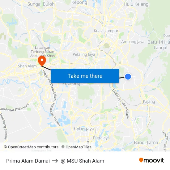 Prima Alam Damai to @ MSU Shah Alam map