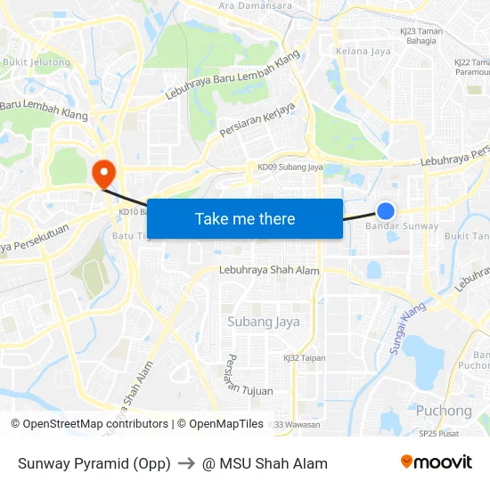 Sunway Pyramid (Opp) to @ MSU Shah Alam map