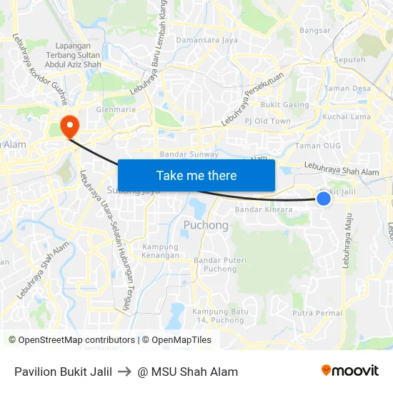 Pavilion Bukit Jalil to @ MSU Shah Alam map