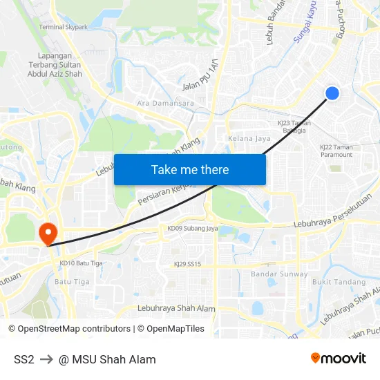 SS2 to @ MSU Shah Alam map
