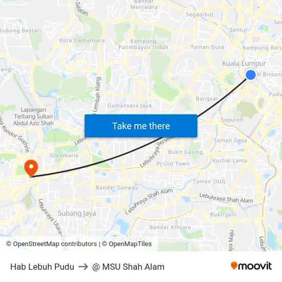 Hab Lebuh Pudu to @ MSU Shah Alam map