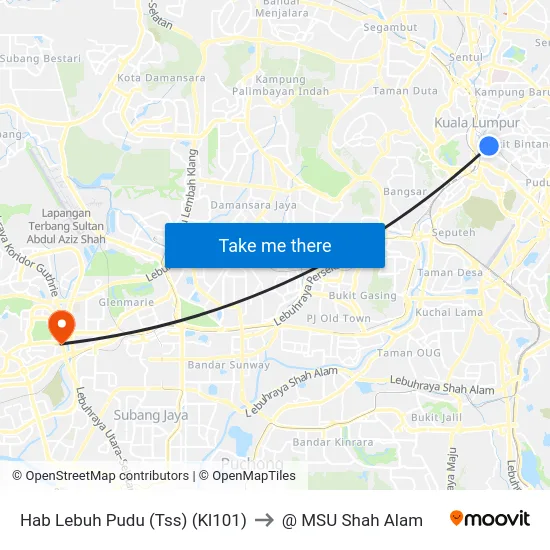 Hab Lebuh Pudu (Tss) (Kl101) to @ MSU Shah Alam map