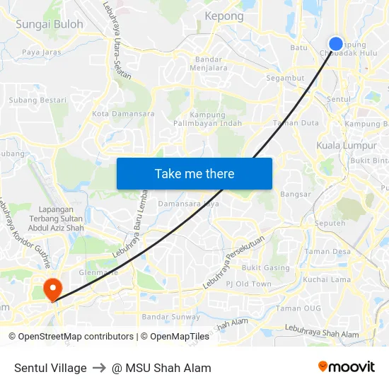 Sentul Village to @ MSU Shah Alam map