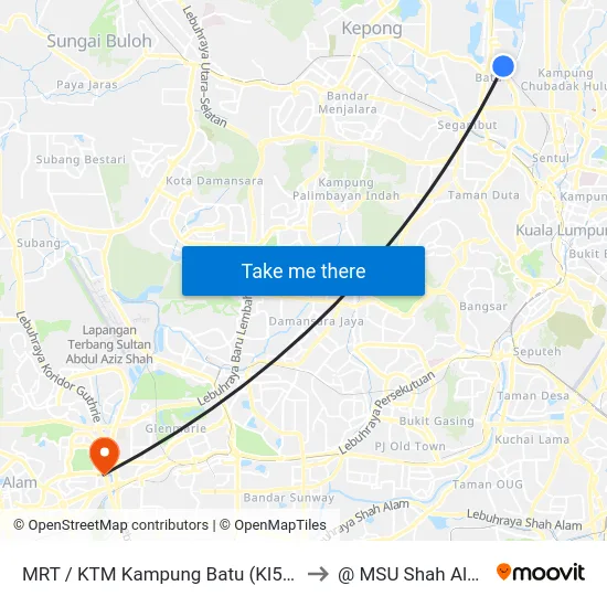 MRT / KTM Kampung Batu (Kl594) to @ MSU Shah Alam map