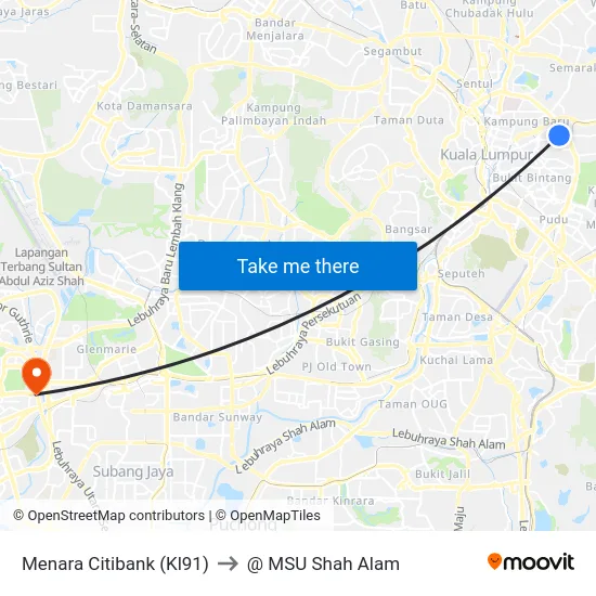 Menara Citibank (Kl91) to @ MSU Shah Alam map