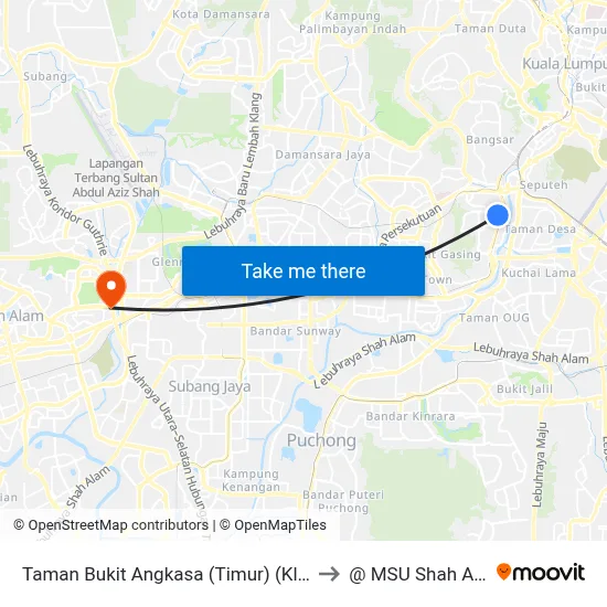 Taman Bukit Angkasa (Timur) (Kl1437) to @ MSU Shah Alam map