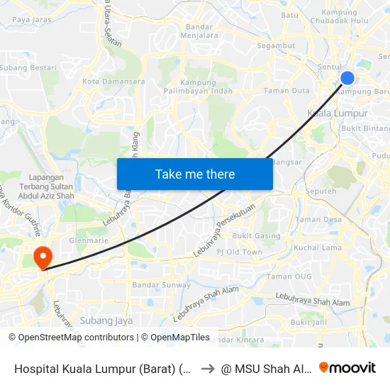Hospital Kuala Lumpur (Barat) (Kl55) to @ MSU Shah Alam map