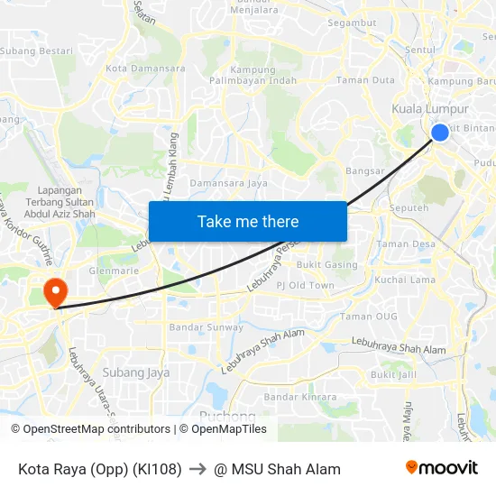 Kota Raya (Opp) (Kl108) to @ MSU Shah Alam map