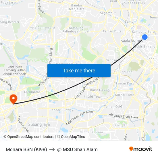 Menara BSN (Kl98) to @ MSU Shah Alam map