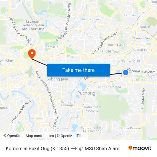 Komersial Bukit Oug (Kl1355) to @ MSU Shah Alam map