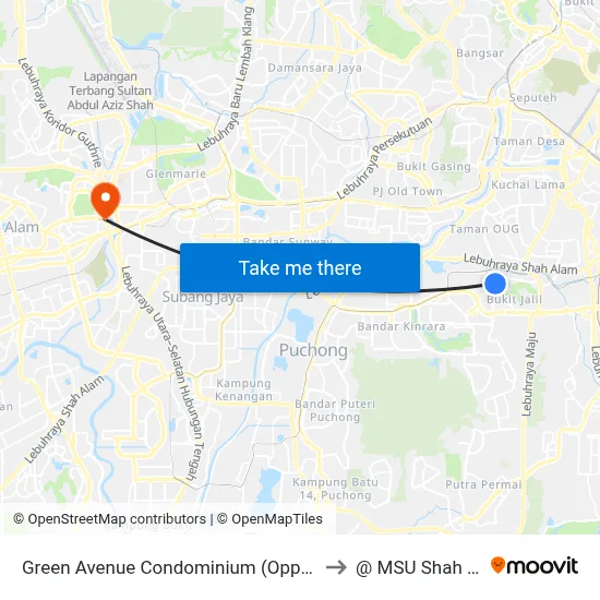 Green Avenue Condominium (Opp) (Kl1743) to @ MSU Shah Alam map