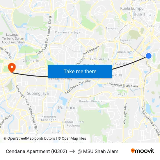 Cendana Apartment (Kl302) to @ MSU Shah Alam map