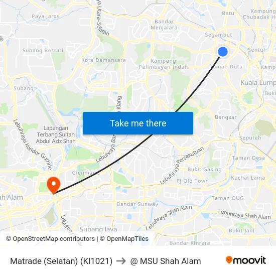 Matrade (Selatan) (Kl1021) to @ MSU Shah Alam map
