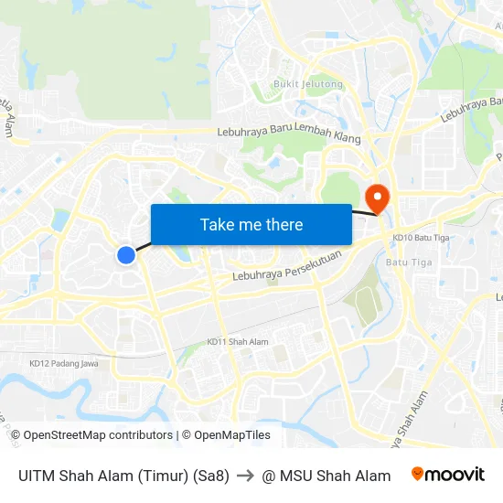 UITM Shah Alam (Timur) (Sa8) to @ MSU Shah Alam map