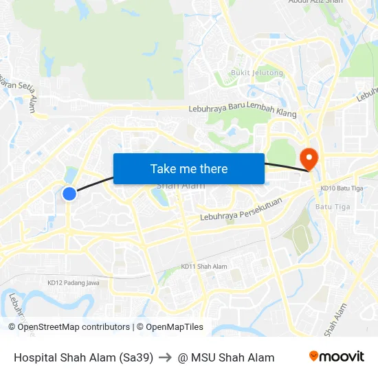 Hospital Shah Alam (Sa39) to @ MSU Shah Alam map