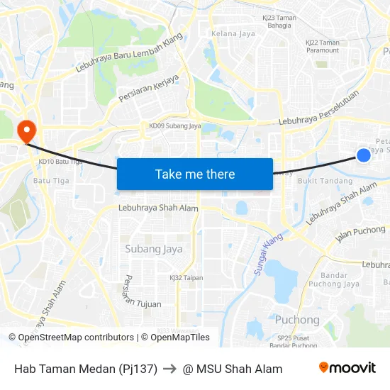 Hab Taman Medan (Pj137) to @ MSU Shah Alam map