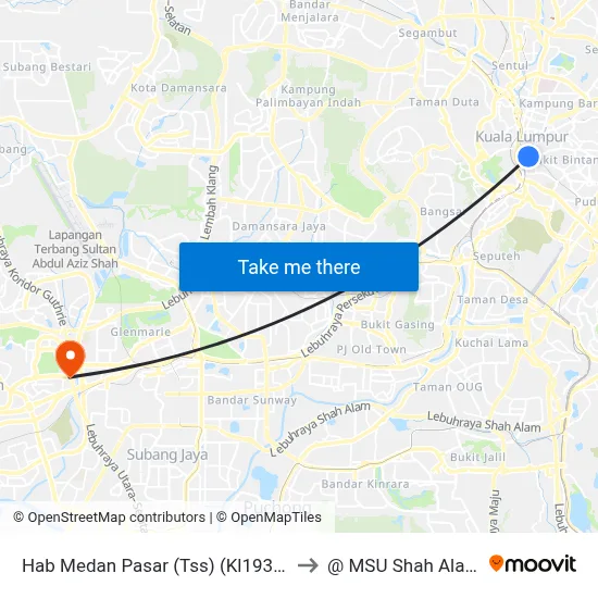 Hab Medan Pasar (Tss) (Kl1939) to @ MSU Shah Alam map