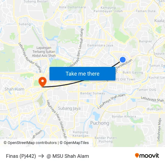Finas (Pj442) to @ MSU Shah Alam map