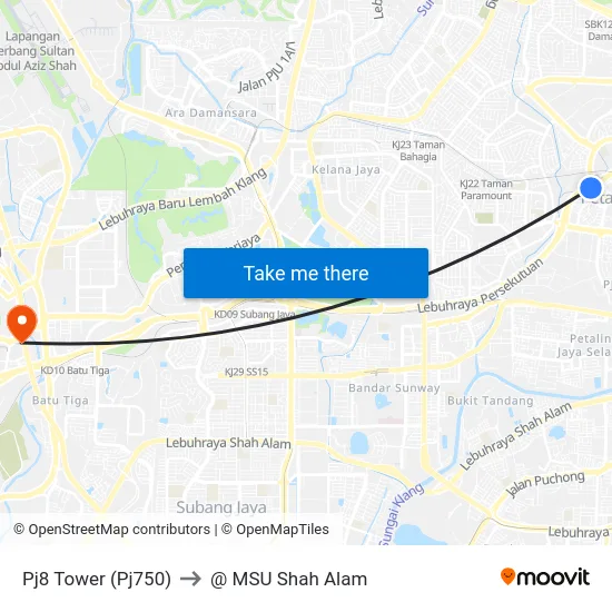 Pj8 Tower (Pj750) to @ MSU Shah Alam map