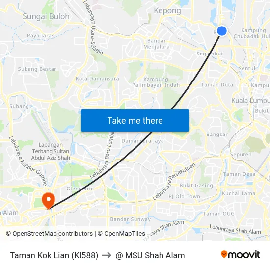 Taman Kok Lian (Kl588) to @ MSU Shah Alam map