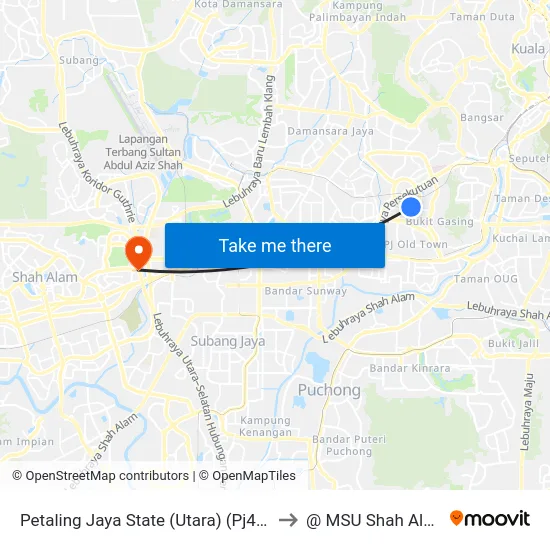 Petaling Jaya State (Utara) (Pj433) to @ MSU Shah Alam map