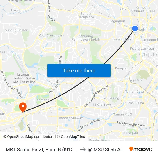 MRT Sentul Barat, Pintu B (Kl1580) to @ MSU Shah Alam map