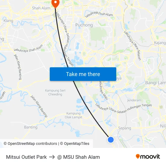 Mitsui Outlet Park to @ MSU Shah Alam map