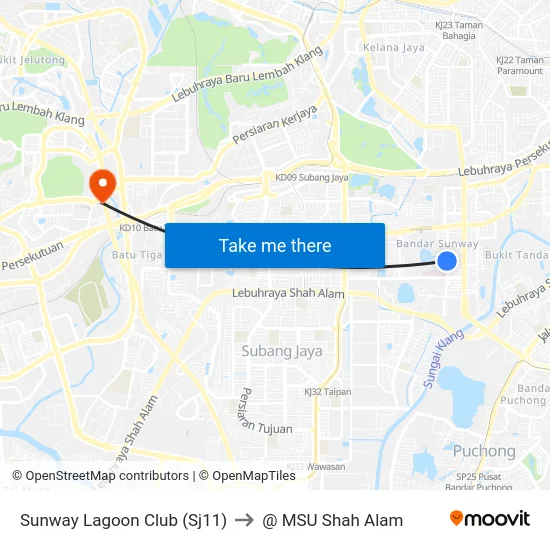 Sunway Lagoon Club (Sj11) to @ MSU Shah Alam map