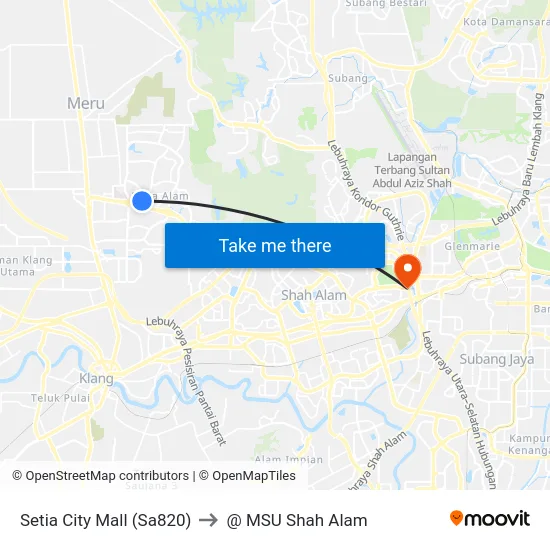 Setia City Mall (Sa820) to @ MSU Shah Alam map