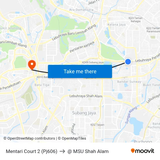 Mentari Court 2 (Pj606) to @ MSU Shah Alam map