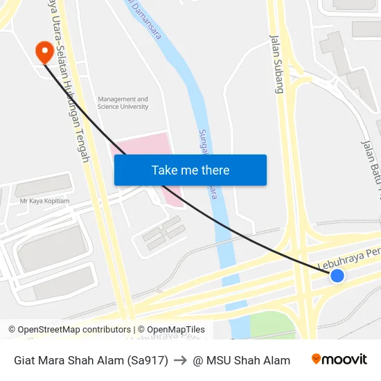 Giat Mara Shah Alam (Sa917) to @ MSU Shah Alam map