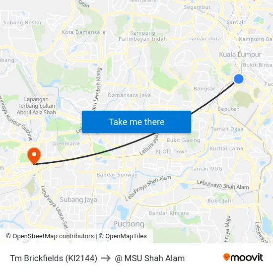 Tm Brickfields (Kl2144) to @ MSU Shah Alam map