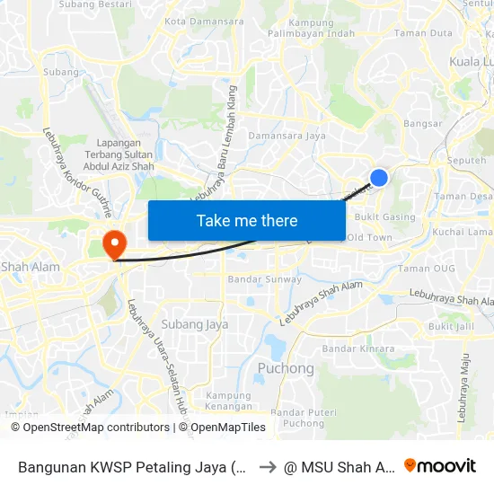 Bangunan KWSP Petaling Jaya (Pj597) to @ MSU Shah Alam map