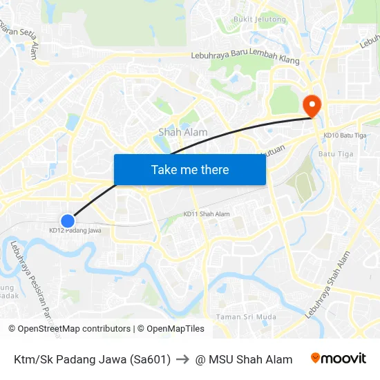Ktm/Sk Padang Jawa (Sa601) to @ MSU Shah Alam map