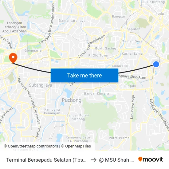 Terminal Bersepadu Selatan (Tbs) (Kl779) to @ MSU Shah Alam map