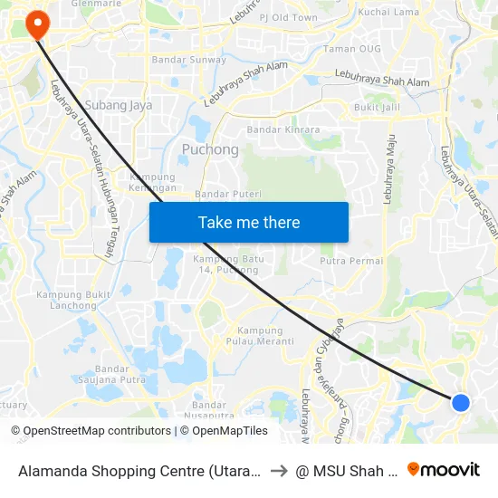 Alamanda Shopping Centre (Utara) (Ppj235) to @ MSU Shah Alam map